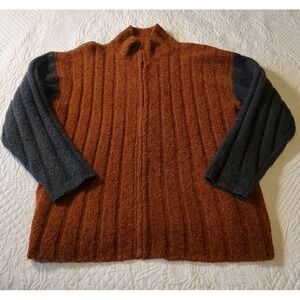 Index Mohair Blend Sweater Unisex XL Full Zip Burnt Orange & Gray Soft Retro Y2K